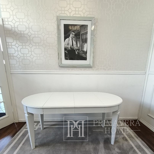 Stylish extendable table, wooden, gloss, lacquered for the dining room, glamor, round white ELEGANCE