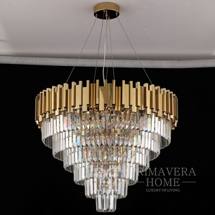Glamor chandelier, exclusive pendant lamp, crystal, round, gold ROYAL