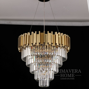 Żyrandol glamour wiszący, ekskluzywna lampa kryształowa, okrągła, złota ROYAL 60 cm