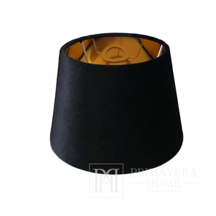 Abażur czarny do lampy stołowej glamour okrągły stożkowy welurowy ze złotym wykończeniem 35 cm