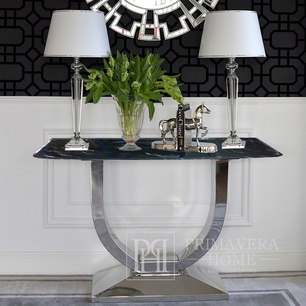 Glamor console in a modern style with a black marble top and silver ART DECO OUTLET