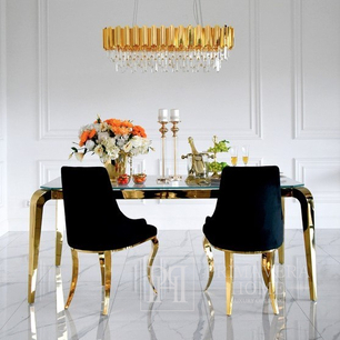 Designer-Glamour-Stuhl in Schwarz mit gebogenem goldenem Bein von CAMILIA OUTLET