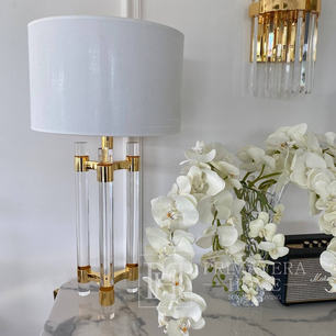 Lampa stołowa glamour, nowoczesna, designerska art deco, nowojorska, transparentna złota biała SERENA