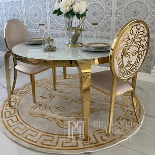 Runder Teppich mit Medusa-Gesicht für Wohnzimmer, Esszimmer, griechisches Muster, beige, gold MEDUSA GOLD 180 cm