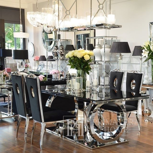 Modern, glamor, designer dining table, steel silver, PICASSO OUTLET base