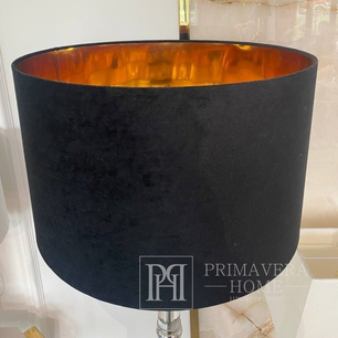 Round velor lampshade, black, gold, XXL cylinder