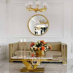 Modern sofa for the living room, designer, exclusive, glamor, with gold slats MONACO