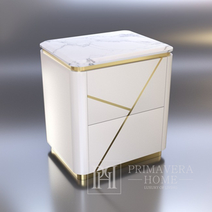Glamor bedside table lacquered high gloss white gold for the bedroom AVENUE