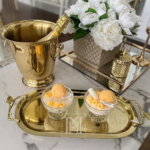 Modern oblong gold glamor tray with high-gloss handles