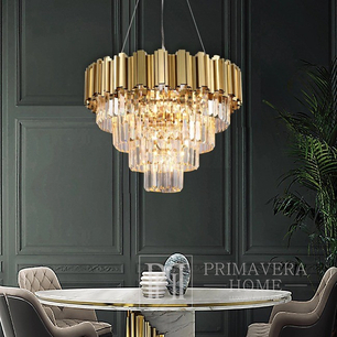 Żyrandol glamour wiszący, ekskluzywna lampa kryształowa, okrągła, złota ROYAL 60 cm