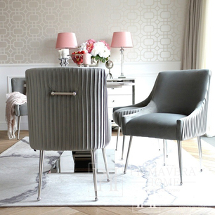 Kėdė šiuolaikiška, minkšta, glamour, valgomajam, svetainei, su beldikliu, sidabrinė, pilka PALOMA