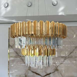 Żyrandol glamour luksusowy kryształowy okrągły, lampa wisząca, złoty EMPIRE XL