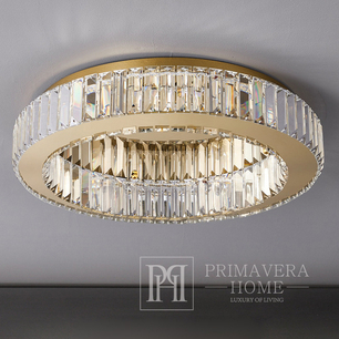 Plafon kryształowy, złoty, designerski, ekskluzywny w stylu nowoczesnym, okrągły, ring, lampa przysufitowa ECLIPSE 50 cm