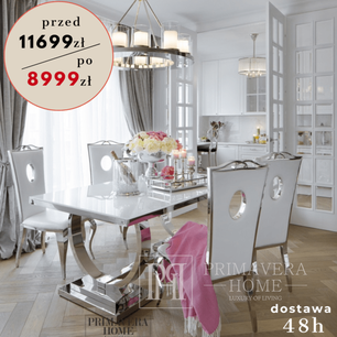 Glamor table, modern, exclusive for the dining room white glass top steel silver MARCELLO 280cm
