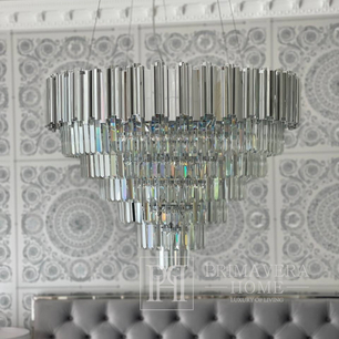 Żyrandol srebrny kryształowy glamour, ekskluzywna lampa wisząca, okrągła ROYAL 80 cm