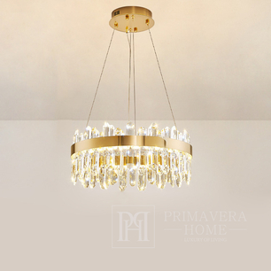 Żyrandol kryształowy, glamour, złoty, designerski, ekskluzywny w stylu nowoczesnym, lampa wisząca okrągła BULGARI S 60cm