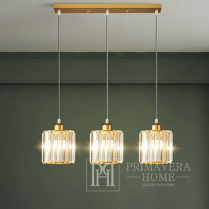 Crystal chandelier, glamor pendant lamp, oblong, gold, designer, exclusive, with glass shades, over the island STARS L