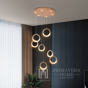 Modern chandelier, glamor pendant lamp, gold, round, designer, exclusive, hanging ceiling lamp ROUND M