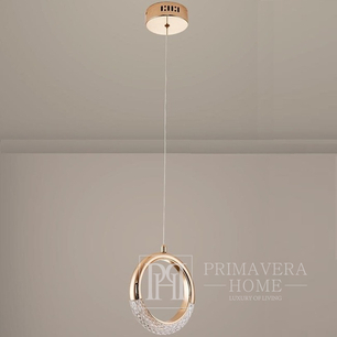 Crystal chandelier, glamor pendant lamp, gold, round, designer, exclusive, single, above the island ROUND SINGLE