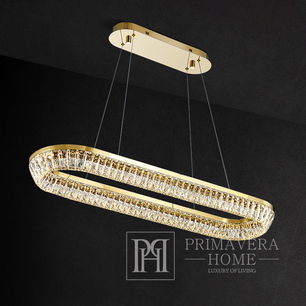 Żyrandol kryształowy, złoty, designerski, ekskluzywny w stylu nowoczesnym, podłużny, lampa wisząca BELLINI L
