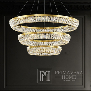 Żyrandol kryształowy, złoty, designerski, ekskluzywny w stylu nowoczesnym, ring, lampa wisząca BELLINI XL