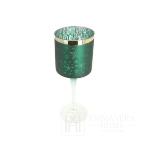 Dekoracyjny świecznik szklany kielich zielony gwiazdki
