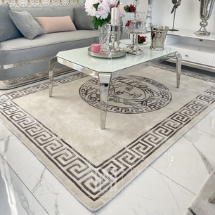 Designer rug, medusa face, for the living room, for the dining room, greek pattern, gray MEDUSA SILVER