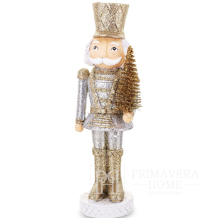 Nutcracker silver and gold glitter with Christmas tree 19 cm
