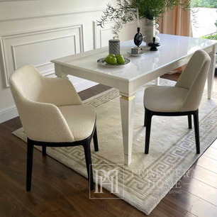 Classic glamor table, wooden, glossy, extendable, varnished for the dining room, New York, white ELEGANCE