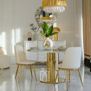 Moderni žavinga kėdė valgomajam, dizainerių kurta, apvali, smėlio, auksinė ENZO BOUCLE 