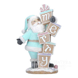 Ozdoba świąteczna Mikołaj turkusowy z napisem MERRY