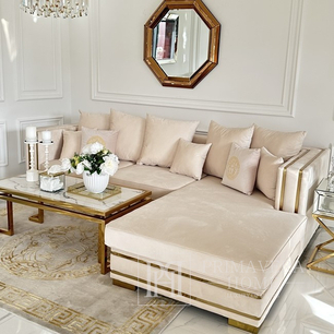 Kampinė sofa su lentjuostėmis, moderni kampinė sofa, svetainei, išplečiama, dizainerio auksinė, sidabrinė MONACO SU lentjuostėmis