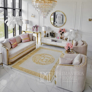 Exklusiver Teppich, mit Medusa-Gesicht, für Wohnzimmer, Esszimmer, griechisches Muster, beige, gold MEDUSA GOLD