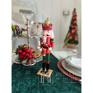 Christmas ornament, nutcracker, green and red, with chopsticks,