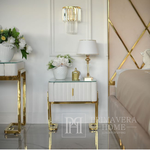 Modern glamor bedside table, beige, gold, side table with drawer AMORE