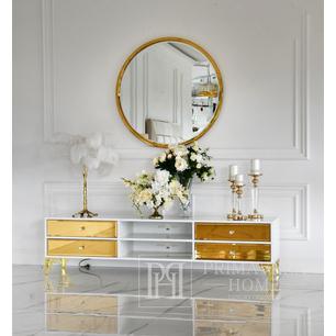 Išskirtinė TV spintelė, su veidrodžiais, medinė, balta, juoda, glamor, lakuota, sidabrinė, auksinė VENICE