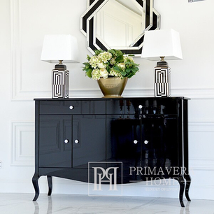 Chest of drawers, black glossy , bent legs ELENA GLAMOR OUTLET