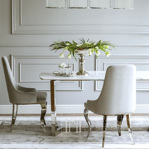 Prabangi valgomojo kėdė, glamūrinė, sulenkta koja, patogi, klasikinė, modernaus stiliaus, pilka, sidabrinė CAMILLA OUTLET [CLONE] 