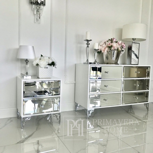 Luxurious bedside table, lacquered wooden side table, with mirror, silver VENICE OUTLET
