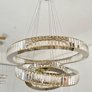 Crystal chandelier, ring, gold, modern glamor pendant lamp for the living room, adjustable ECLIPSE L