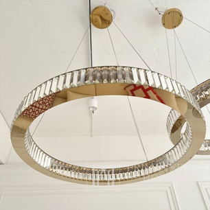 Krištolo sietynas, žiedas, auksinis, modernus glamūrinis pakabinamas šviestuvas svetainei, reguliuojamas ECLIPSE S 60cm