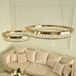 Żyrandol kryształowy BELLINI M 80 cm złoty, designerski, ekskluzywny w stylu nowoczesnym, ring, lampa wisząca