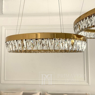 Żyrandol kryształowy BELLINI S 60 cm złoty, designerski, ekskluzywny w stylu nowoczesnym, ring, lampa wisząca