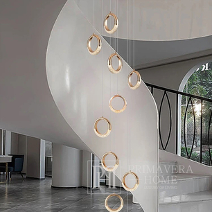 Modern chandelier, glamor hanging lamp, gold, round, designer, exclusive, long hanging plafond, above the stairs, hall ROUND XXL