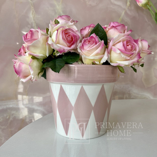 Rosa Keramik-Blumentopf mit Rauten, 16 cm 