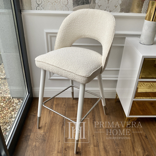 Glamorous stool, boucle, modern, upholstered, for the CARDINALE island