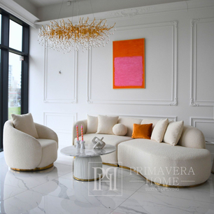 Dizainerinė kampinė sofa, pusapvalė, moderni, smėlio spalvos, auksinė kampinė sofa 280cm MIAMI