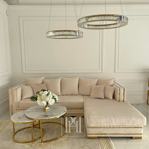 Corner sofa with slats, modern corner sofa, for the living room, extendable, designer gold, silver MONACO WITH SLATTS