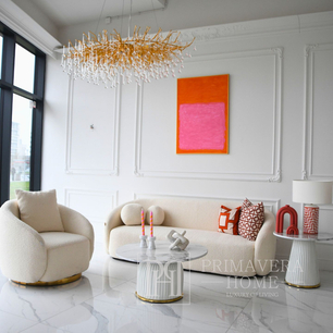 Halbrundes Sofa im modernen Design für Wohnzimmer, beige Bouclé MIAMI 210 cm