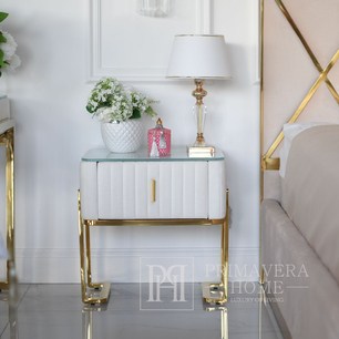 Moderner Glamour-Nachttisch, Beige, Gold, Beistelltisch mit Schublade AMORE